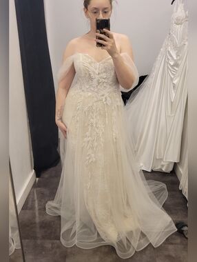 Andrea & Leo Couture Off-Shoulder Ivory Lace Tulle Gown